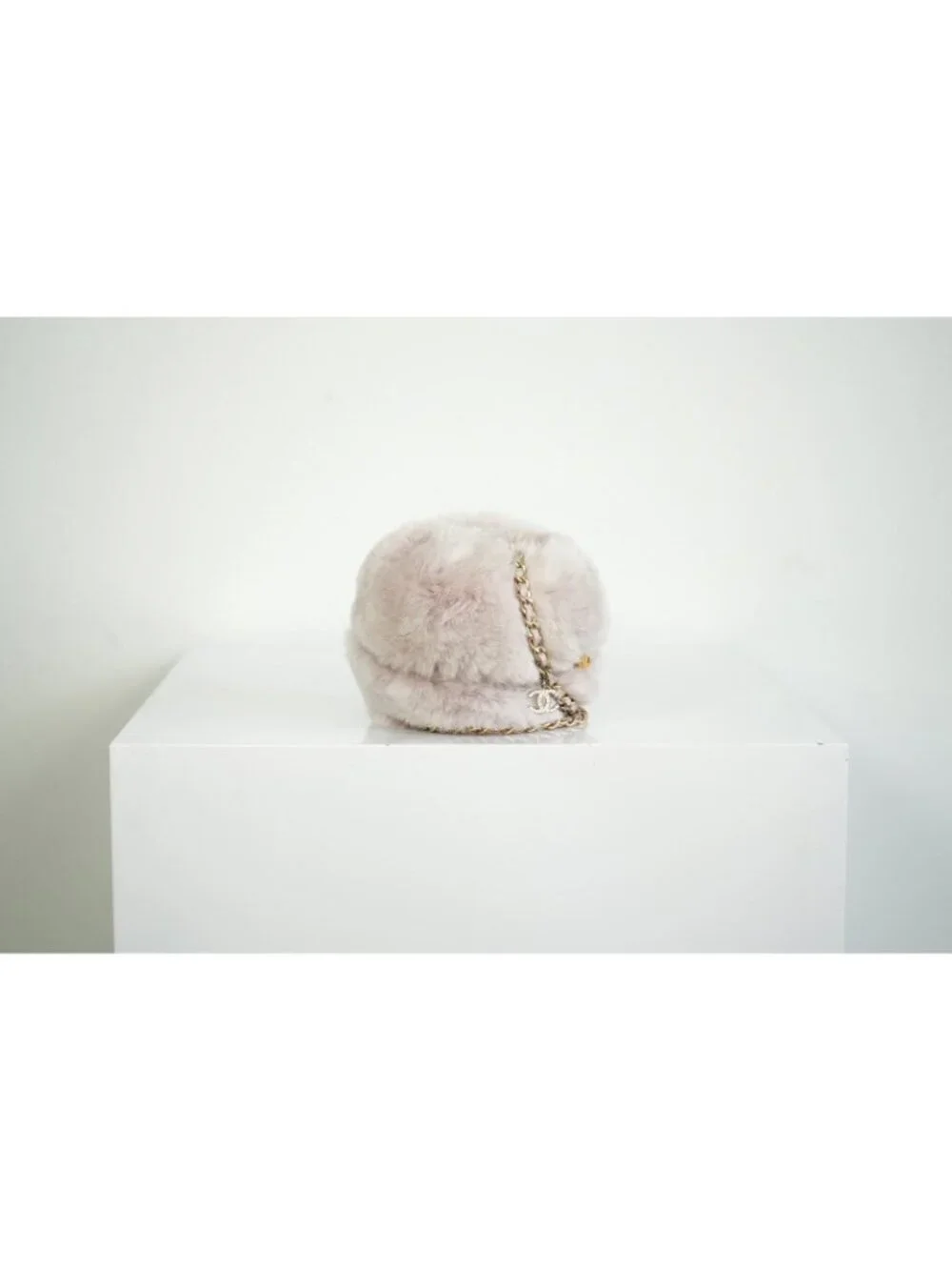 Chanel Purple Rabbit Fur Round Clutch W/Chain and Dust Bag